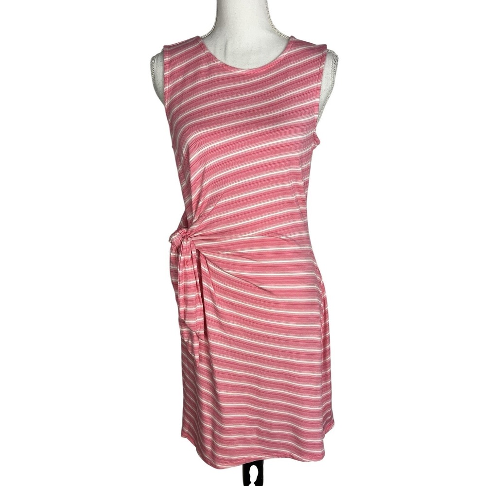 Talbots Women's Sleeveless Stretch Shift Dress Side Tie Pink Striped Size MP